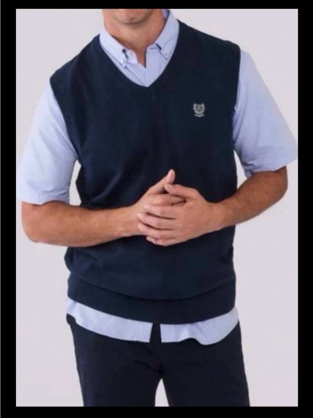 Chaps Navy V-Neck Sweater Vest with Crest